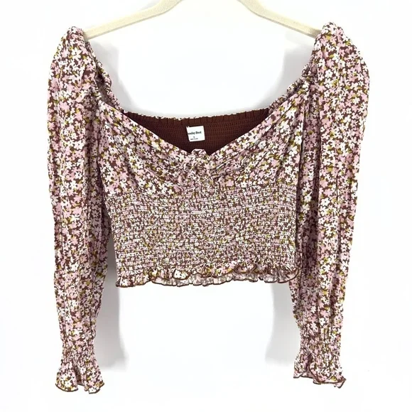 Aritzia Sunday Best Sinatra Blouse Top Womens Small Smocked Crop Floral Cottage - Picture 3 of 11